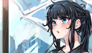 Preview wallpaper girl, umbrella, rain, drops, anime