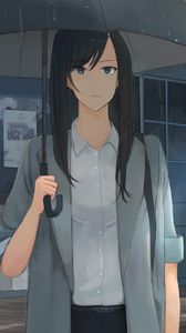 Preview wallpaper girl, umbrella, rain, shirt, anime