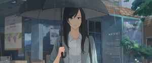 Preview wallpaper girl, umbrella, rain, shirt, anime