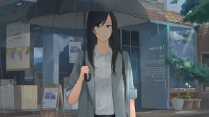 Preview wallpaper girl, umbrella, rain, shirt, anime