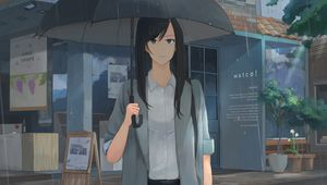 Preview wallpaper girl, umbrella, rain, shirt, anime