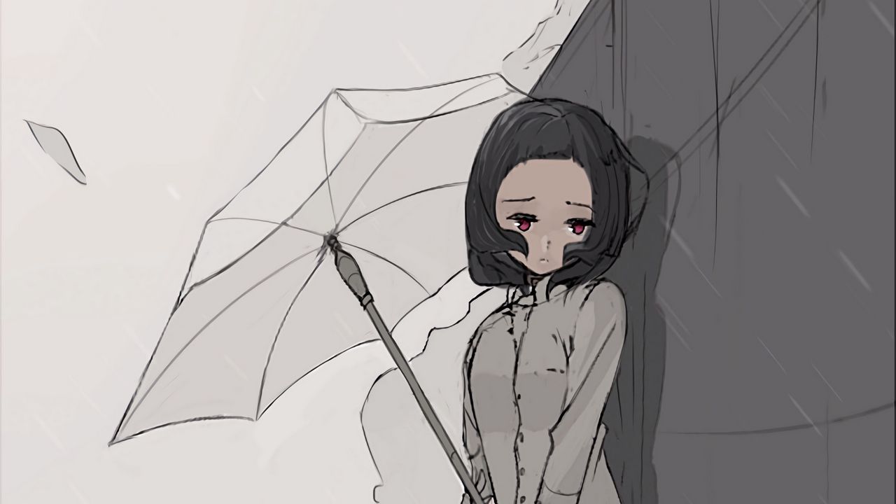 Wallpaper girl, umbrella, rain, sadness, alone, anime