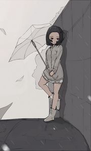 Preview wallpaper girl, umbrella, rain, sadness, alone, anime