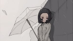 Preview wallpaper girl, umbrella, rain, sadness, alone, anime