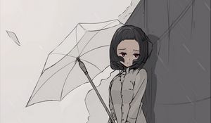 Preview wallpaper girl, umbrella, rain, sadness, alone, anime