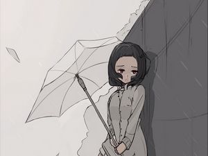 Preview wallpaper girl, umbrella, rain, sadness, alone, anime