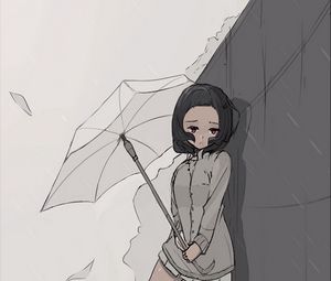 Preview wallpaper girl, umbrella, rain, sadness, alone, anime