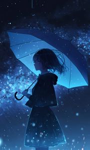 Preview wallpaper girl, umbrella, rain, anime, blue