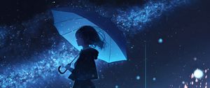 Preview wallpaper girl, umbrella, rain, anime, blue