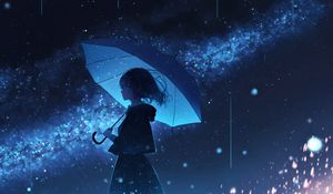 Preview wallpaper girl, umbrella, rain, anime, blue