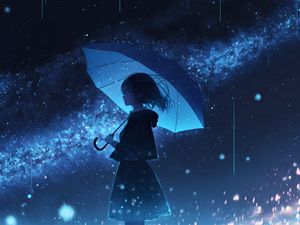 Preview wallpaper girl, umbrella, rain, anime, blue