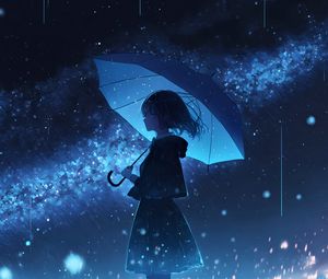 Download wallpaper 1600x1200 girl, rain, anime, light, bright standard 4:3  hd background