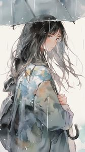 Preview wallpaper girl, umbrella, rain, watercolor, anime