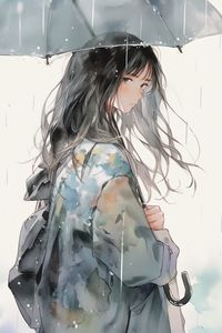 Preview wallpaper girl, umbrella, rain, watercolor, anime