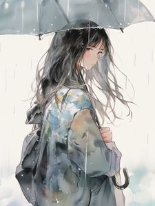 Preview wallpaper girl, umbrella, rain, watercolor, anime