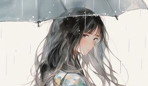 Preview wallpaper girl, umbrella, rain, watercolor, anime