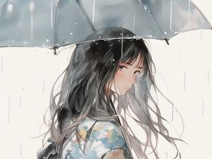 Preview wallpaper girl, umbrella, rain, watercolor, anime