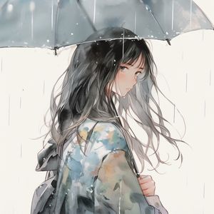 Preview wallpaper girl, umbrella, rain, watercolor, anime