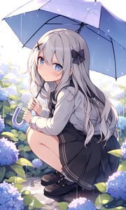 Preview wallpaper girl, umbrella, rain, sadness, anime