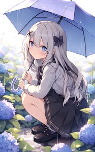 Preview wallpaper girl, umbrella, rain, sadness, anime