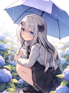 Preview wallpaper girl, umbrella, rain, sadness, anime