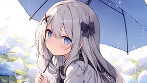 Preview wallpaper girl, umbrella, rain, sadness, anime