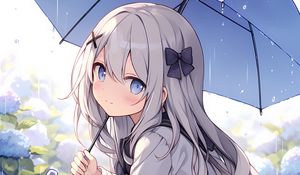 Preview wallpaper girl, umbrella, rain, sadness, anime