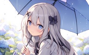 Preview wallpaper girl, umbrella, rain, sadness, anime