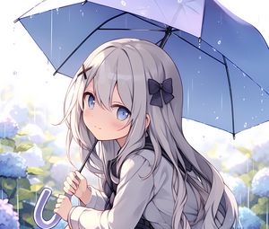 Preview wallpaper girl, umbrella, rain, sadness, anime