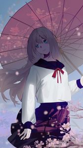 Preview wallpaper girl, umbrella, sakura, anime