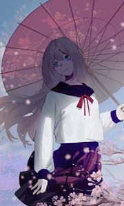 Preview wallpaper girl, umbrella, sakura, anime