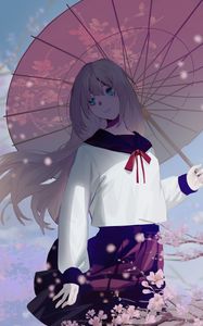Preview wallpaper girl, umbrella, sakura, anime