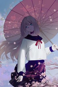 Preview wallpaper girl, umbrella, sakura, anime