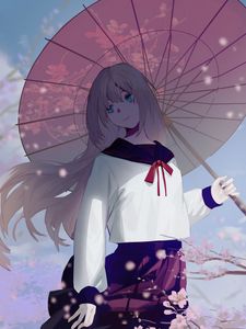 Preview wallpaper girl, umbrella, sakura, anime