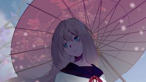 Preview wallpaper girl, umbrella, sakura, anime
