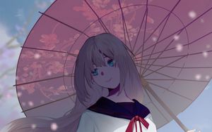 Preview wallpaper girl, umbrella, sakura, anime