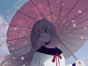 Preview wallpaper girl, umbrella, sakura, anime