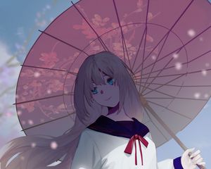 Preview wallpaper girl, umbrella, sakura, anime