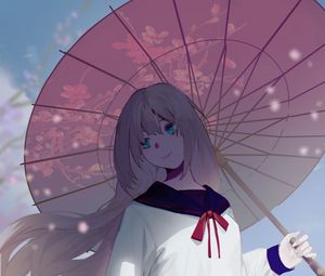 Preview wallpaper girl, umbrella, sakura, anime