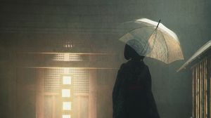 Preview wallpaper girl, umbrella, silhouette, dark, art