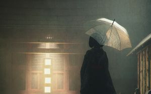 Preview wallpaper girl, umbrella, silhouette, dark, art