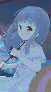 Preview wallpaper girl, umbrella, tears, sad, anime, art, cartoon