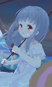 Preview wallpaper girl, umbrella, tears, sad, anime, art, cartoon