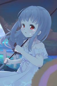 Preview wallpaper girl, umbrella, tears, sad, anime, art, cartoon
