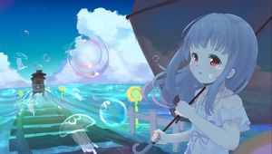 Preview wallpaper girl, umbrella, tears, sad, anime, art, cartoon