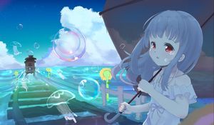 Preview wallpaper girl, umbrella, tears, sad, anime, art, cartoon