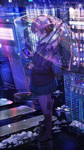 Preview wallpaper girl, umbrella, transition, anime, art