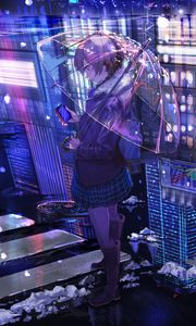 Preview wallpaper girl, umbrella, transition, anime, art