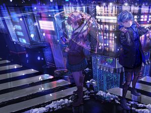 Preview wallpaper girl, umbrella, transition, anime, art