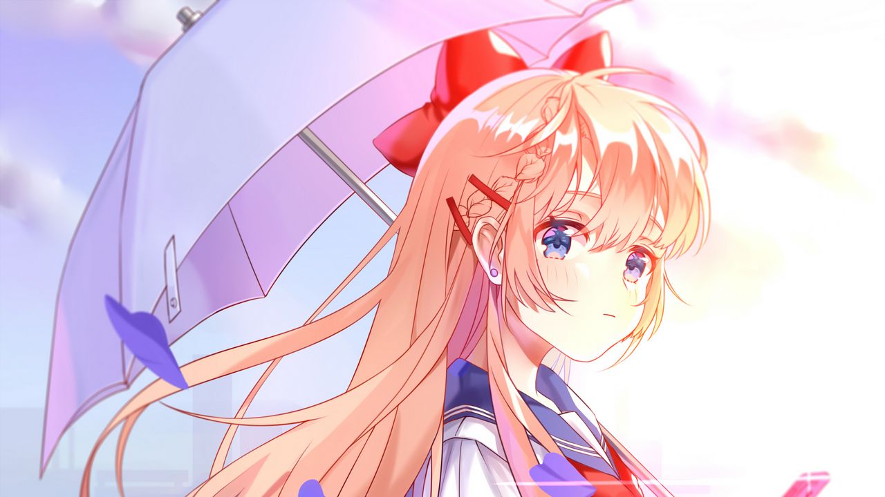 Wallpaper girl, umbrella, uniform, anime, bright